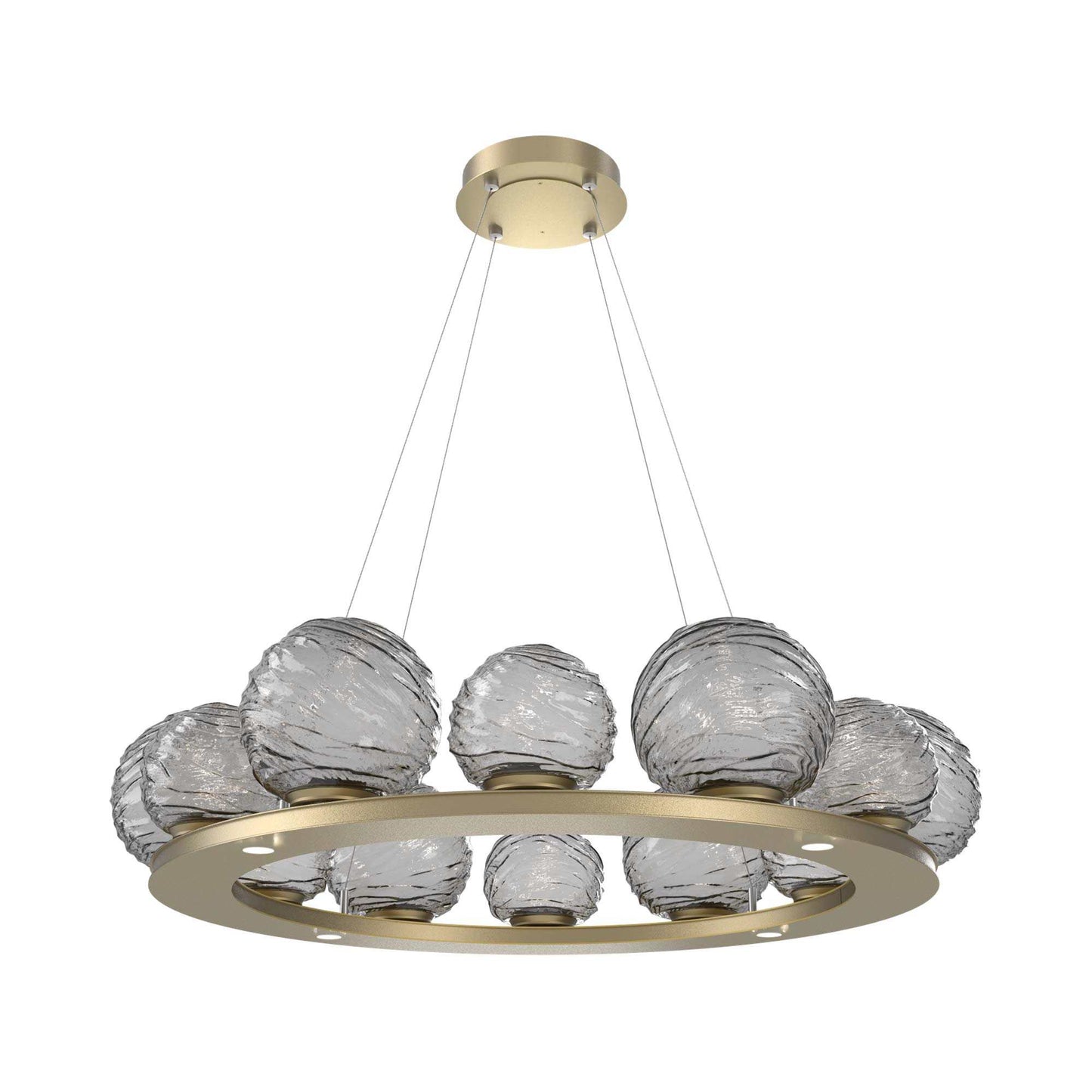 Gaia Ring LED Chandelier in Gilded Brass/Smoke Blown Glass (38.4-Inch).
