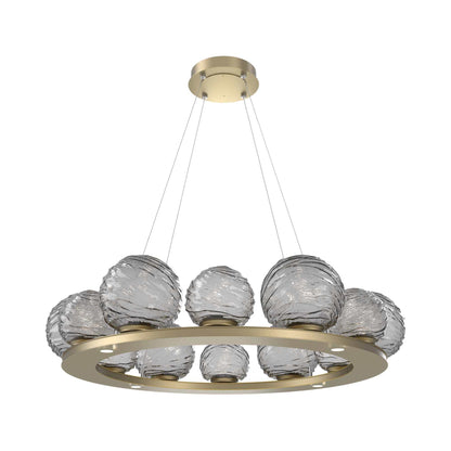 Gaia Ring LED Chandelier in Gilded Brass/Smoke Blown Glass (38.4-Inch).