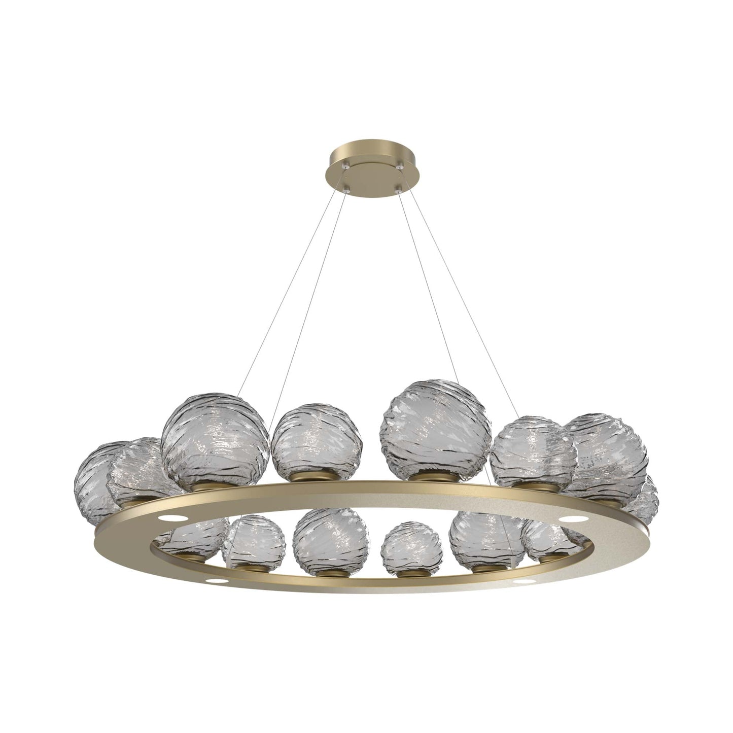 Gaia Ring LED Chandelier in Gilded Brass/Smoke Blown Glass (48.5-Inch).