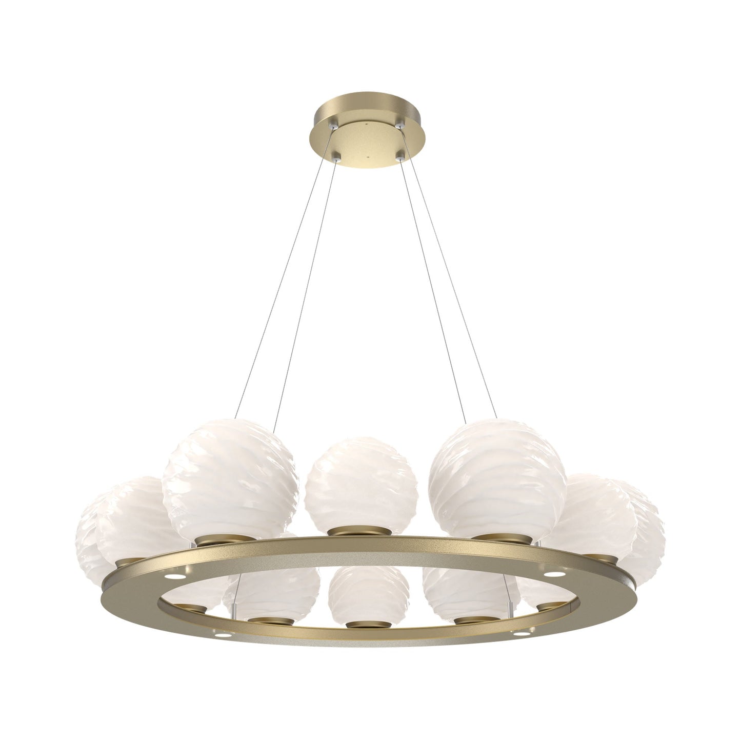 Gaia Ring LED Chandelier in Gilded Brass/White Blown Glass (38.4-Inch).