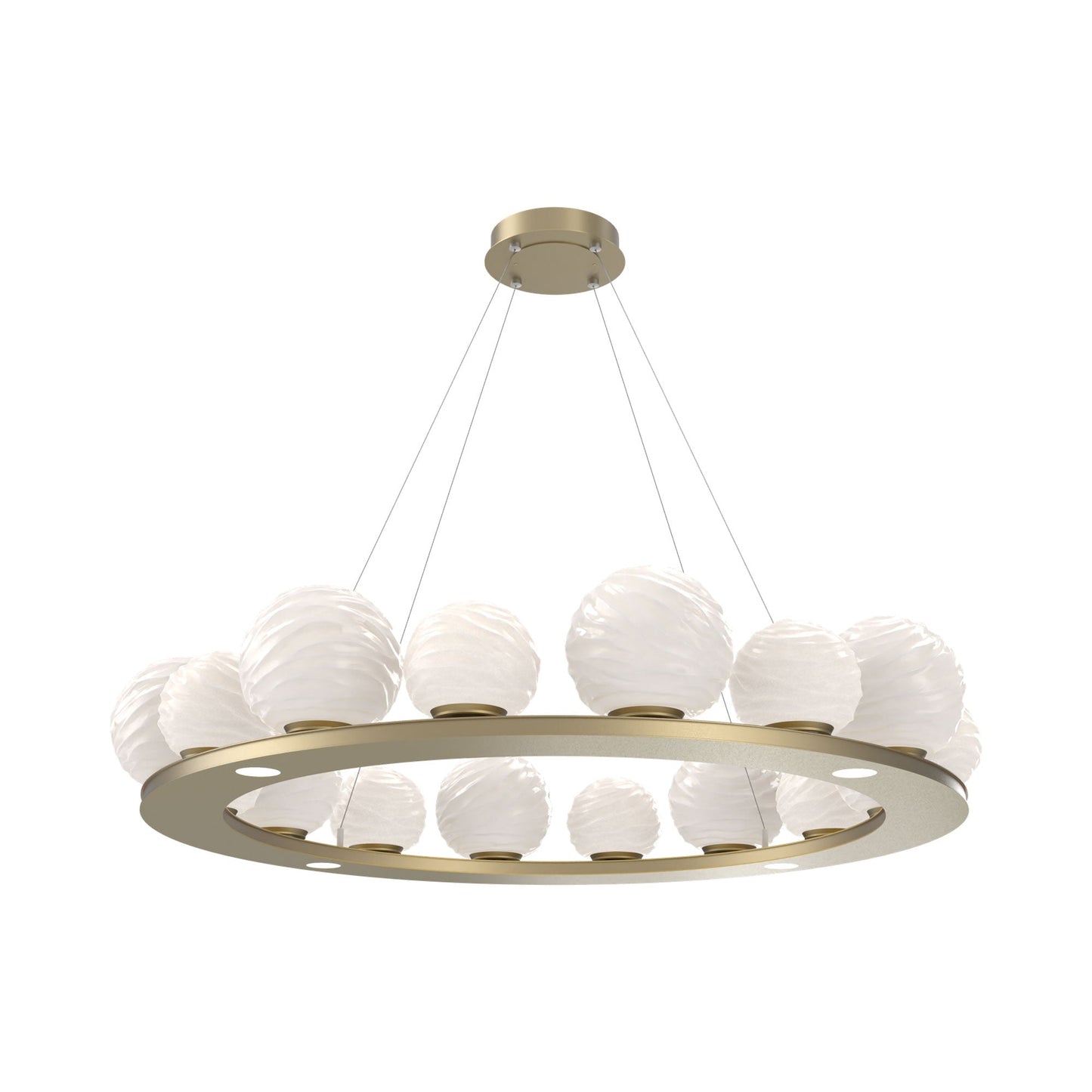 Gaia Ring LED Chandelier in Gilded Brass/White Blown Glass (48.5-Inch).