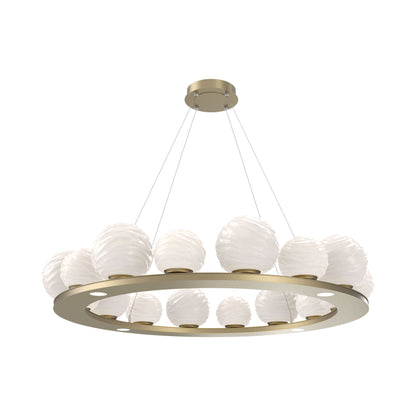 Gaia Ring LED Chandelier in Gilded Brass/White Blown Glass (48.5-Inch).