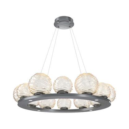 Gaia Ring LED Chandelier in Gunmetal/Amber Blown Glass (38.4-Inch).