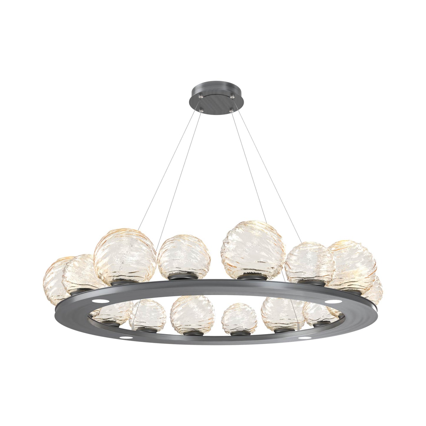 Gaia Ring LED Chandelier in Gunmetal/Amber Blown Glass (48.5-Inch).
