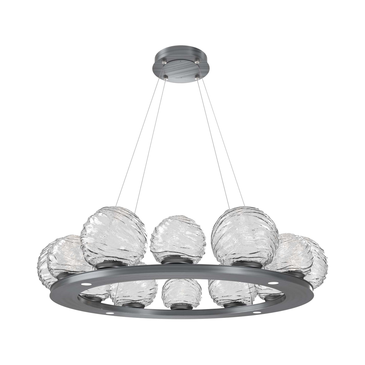 Gaia Ring LED Chandelier in Gunmetal/Clear Blown Glass (38.4-Inch).