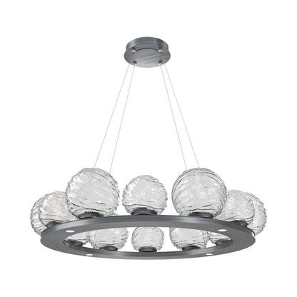 Gaia Ring LED Chandelier in Gunmetal/Clear Blown Glass (38.4-Inch).