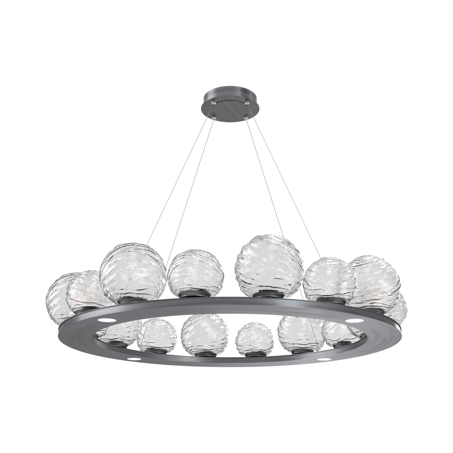 Gaia Ring LED Chandelier in Gunmetal/Clear Blown Glass (48.5-Inch).