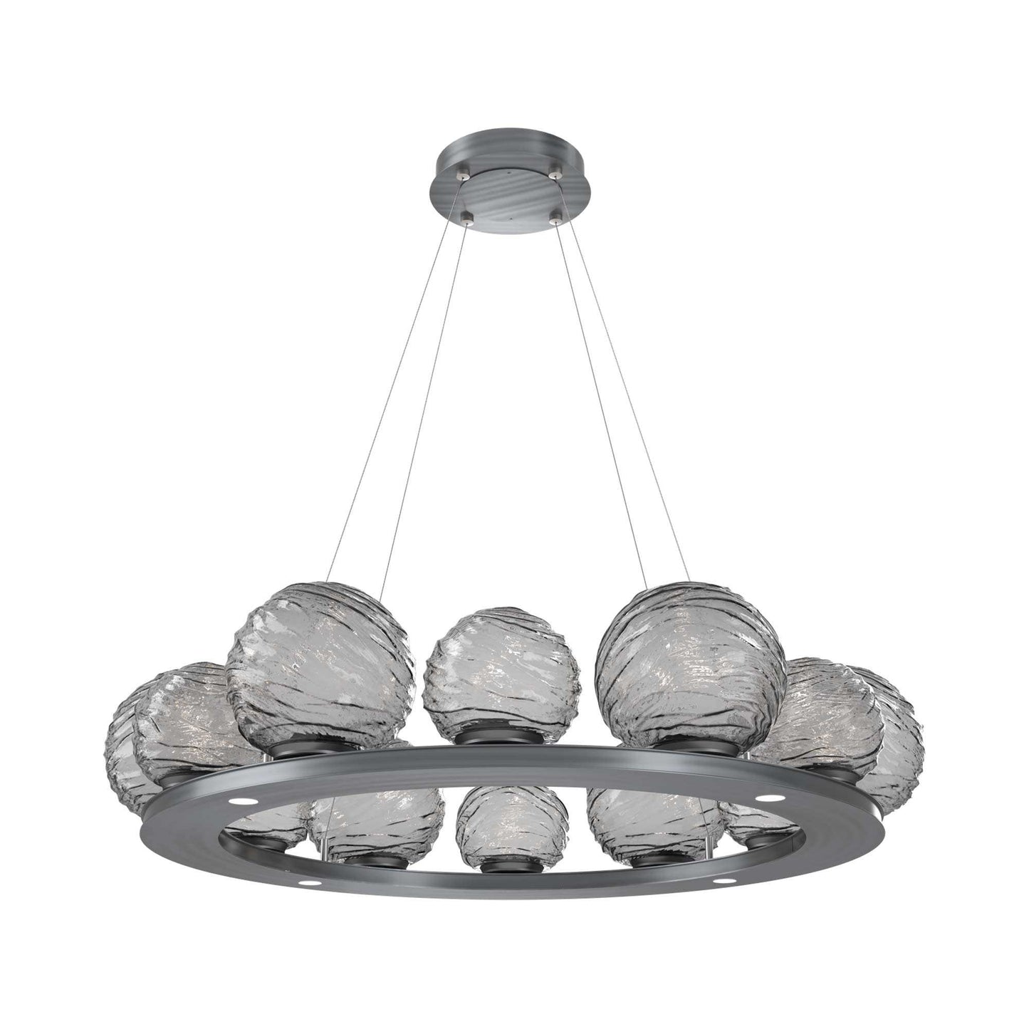 Gaia Ring LED Chandelier in Gunmetal/Smoke Blown Glass (38.4-Inch).