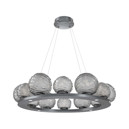 Gaia Ring LED Chandelier in Gunmetal/Smoke Blown Glass (38.4-Inch).