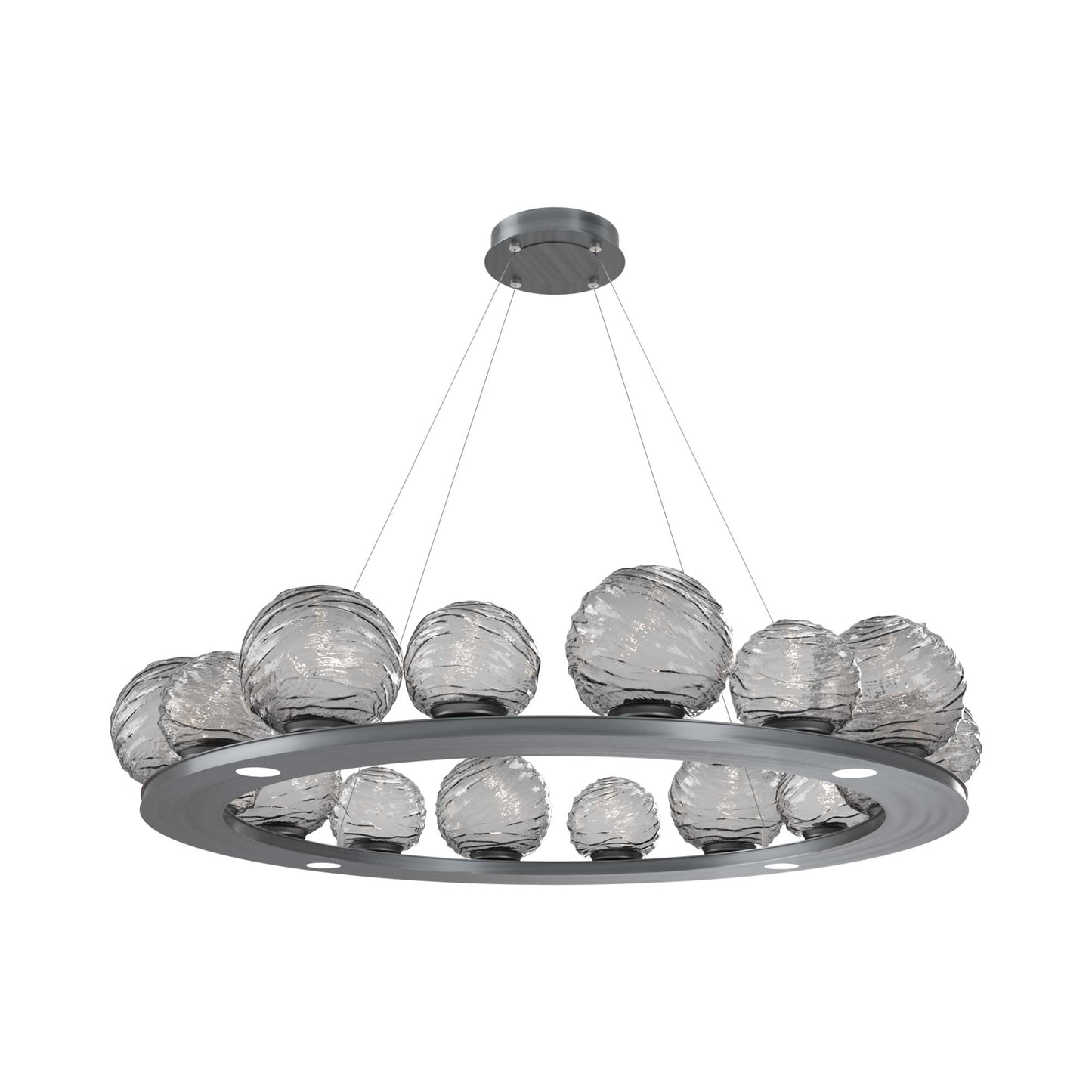 Gaia Ring LED Chandelier in Gunmetal/Smoke Blown Glass (48.5-Inch).