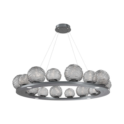 Gaia Ring LED Chandelier in Gunmetal/Smoke Blown Glass (48.5-Inch).