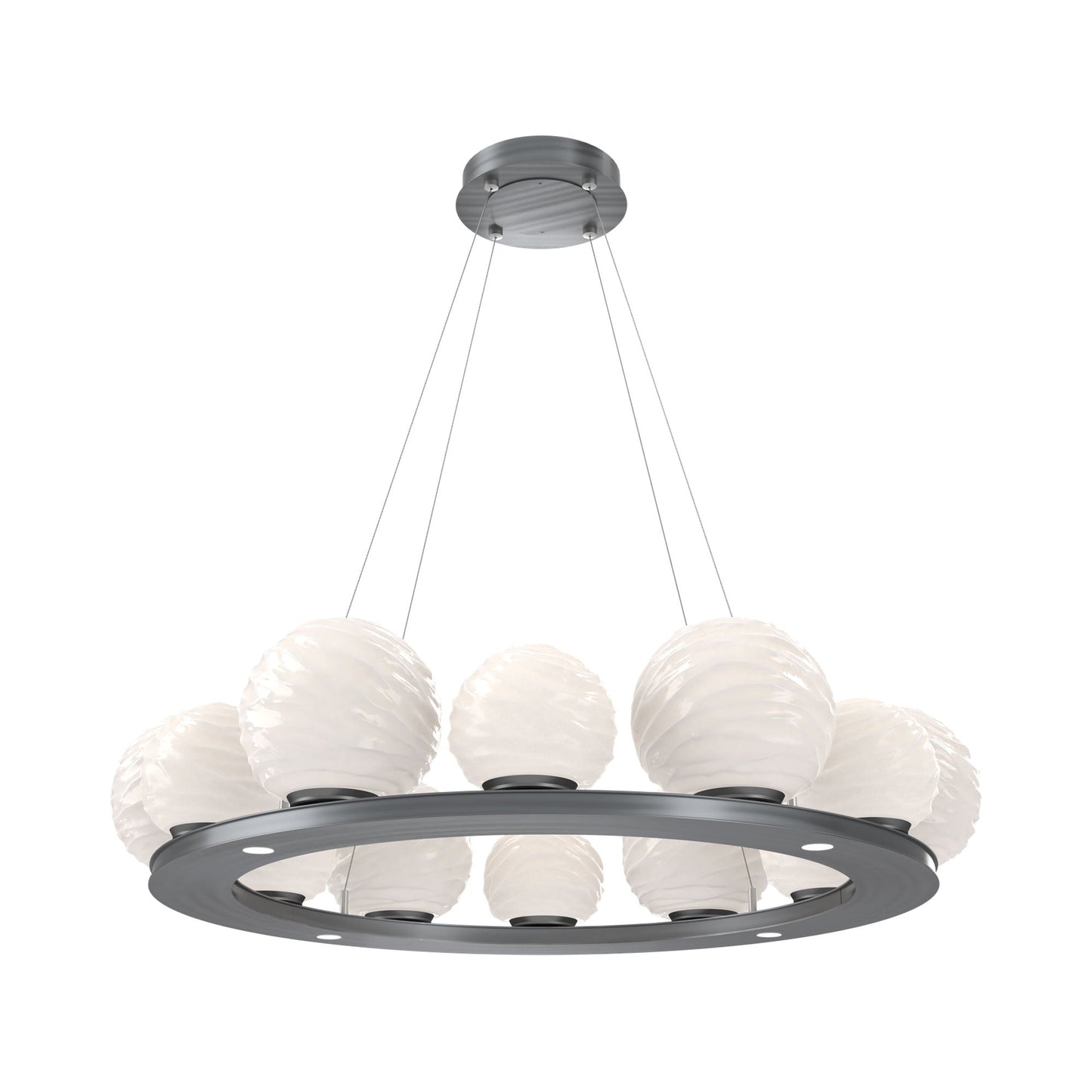 Gaia Ring LED Chandelier in Gunmetal/White Blown Glass (38.4-Inch).