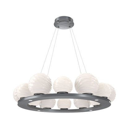 Gaia Ring LED Chandelier in Gunmetal/White Blown Glass (38.4-Inch).