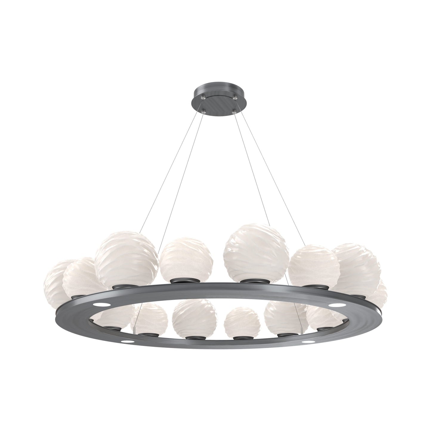 Gaia Ring LED Chandelier in Gunmetal/White Blown Glass (48.5-Inch).