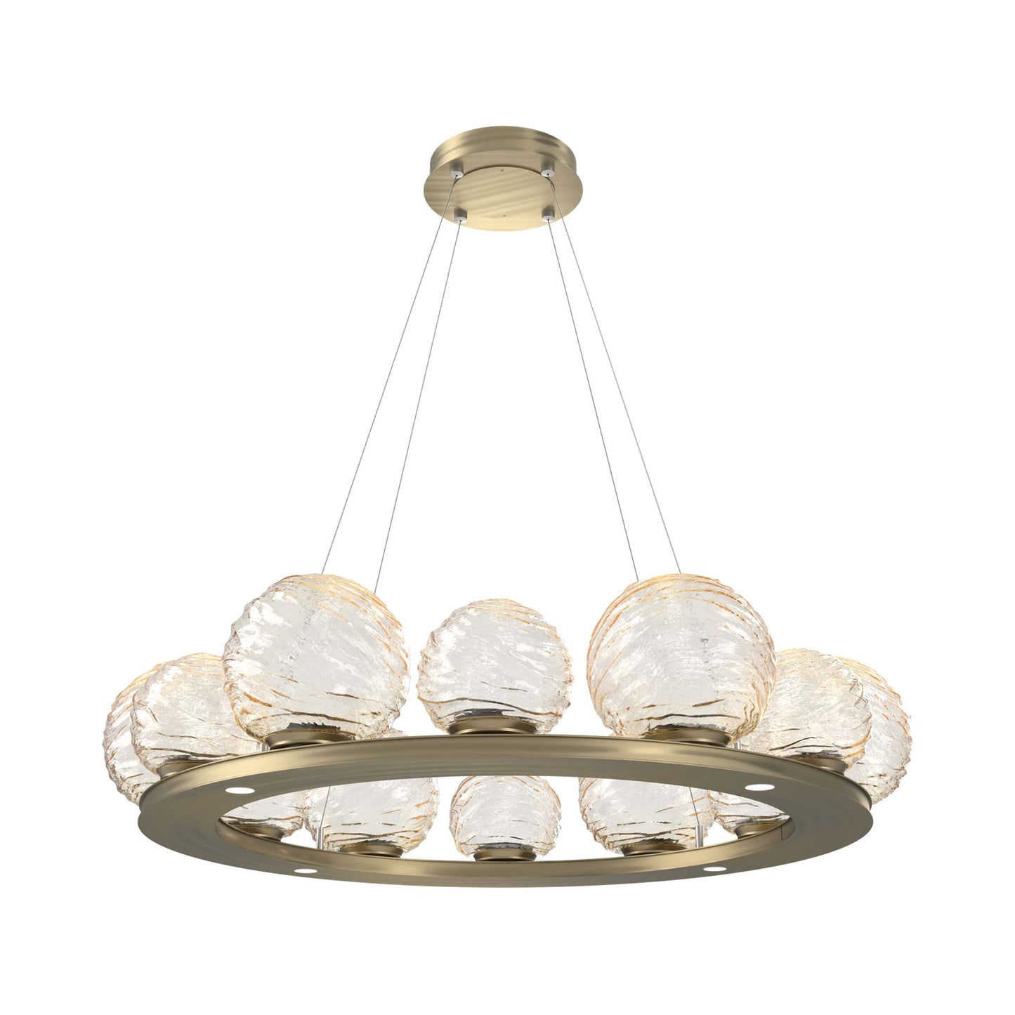Gaia Ring LED Chandelier in Heritage Brass/Amber Blown Glass (38.4-Inch).
