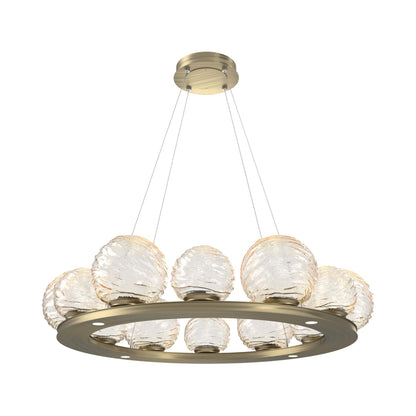 Gaia Ring LED Chandelier in Heritage Brass/Amber Blown Glass (38.4-Inch).