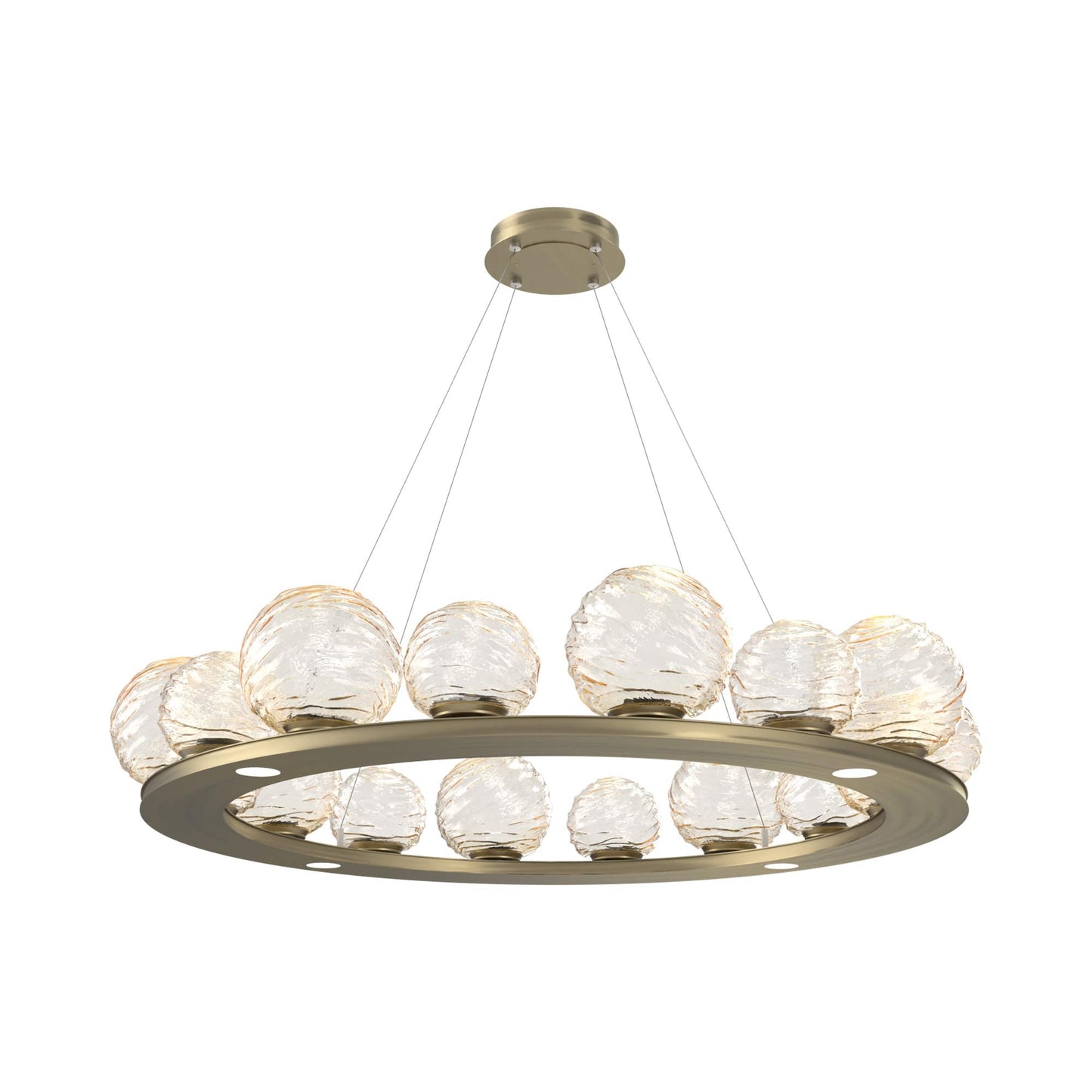 Gaia Ring LED Chandelier in Heritage Brass/Amber Blown Glass (48.5-Inch).