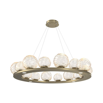 Gaia Ring LED Chandelier in Heritage Brass/Amber Blown Glass (48.5-Inch).