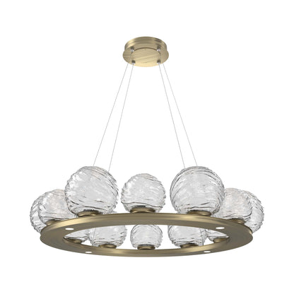 Gaia Ring LED Chandelier in Heritage Brass/Clear Blown Glass (38.4-Inch).