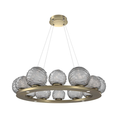 Gaia Ring LED Chandelier in Heritage Brass/Smoke Blown Glass (38.4-Inch).