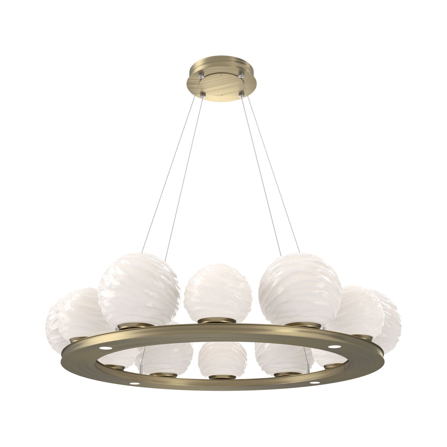 Gaia Ring LED Chandelier in Heritage Brass/White Blown Glass (38.4-Inch).