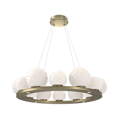 Gaia Ring LED Chandelier in Heritage Brass/White Blown Glass (38.4-Inch).