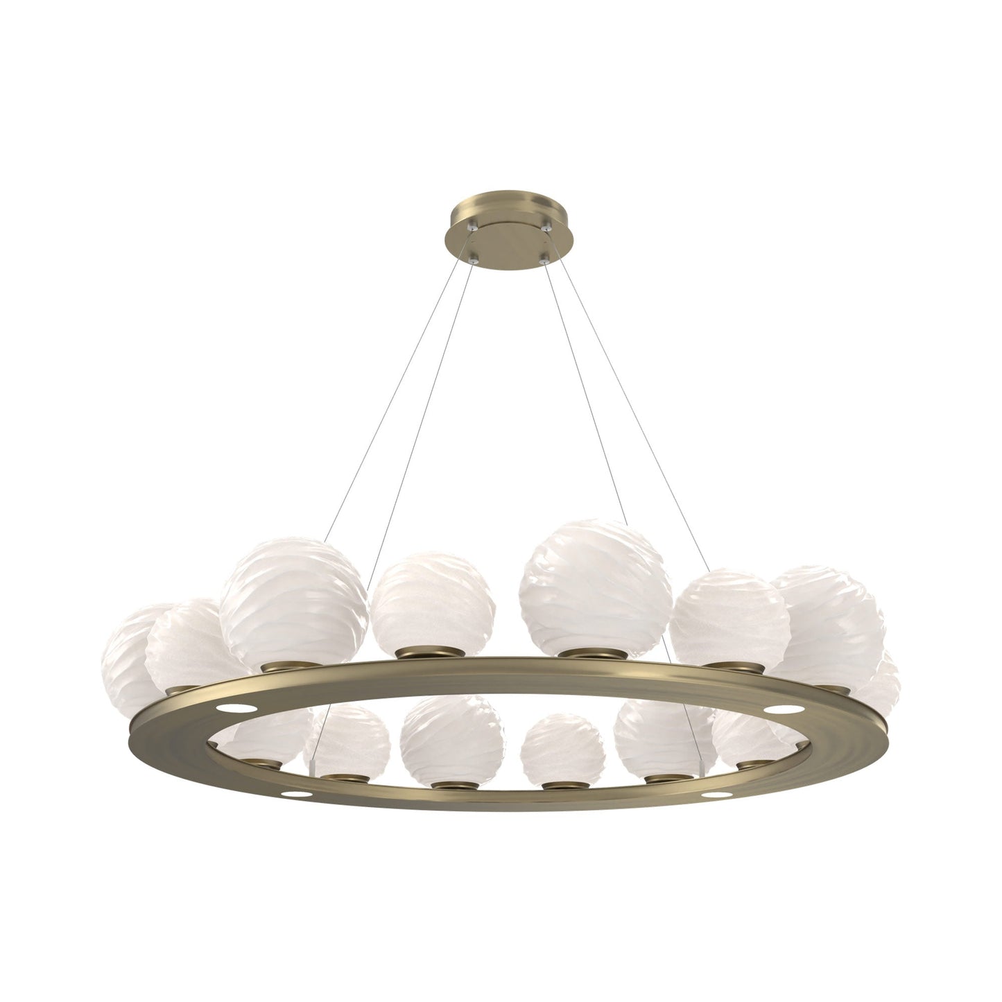 Gaia Ring LED Chandelier in Heritage Brass/White Blown Glass (48.5-Inch).