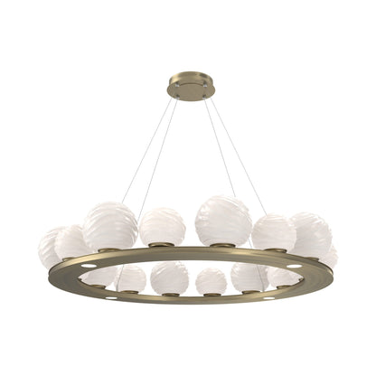 Gaia Ring LED Chandelier in Heritage Brass/White Blown Glass (48.5-Inch).