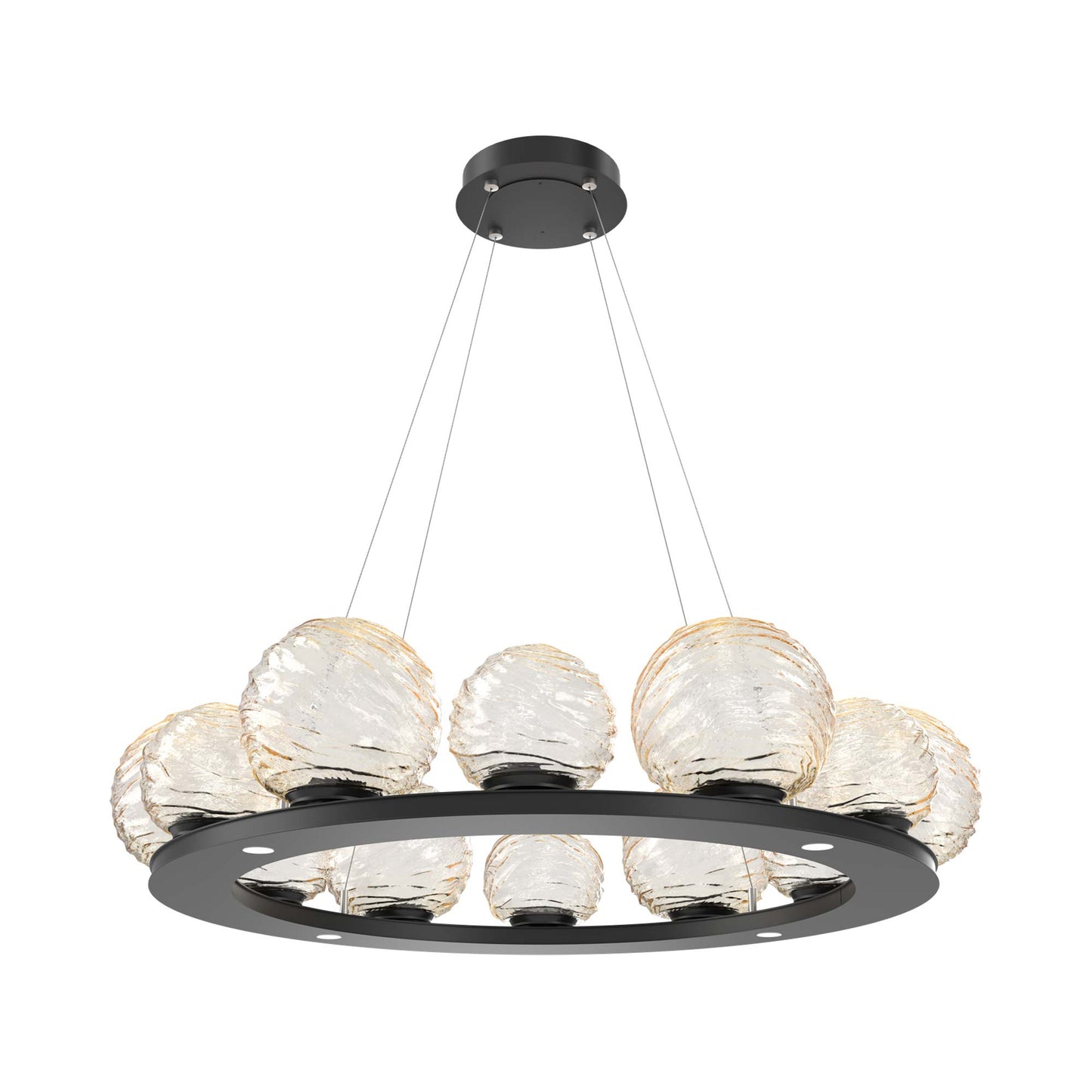 Gaia Ring LED Chandelier in Matte Black/Amber Blown Glass (38.4-Inch).