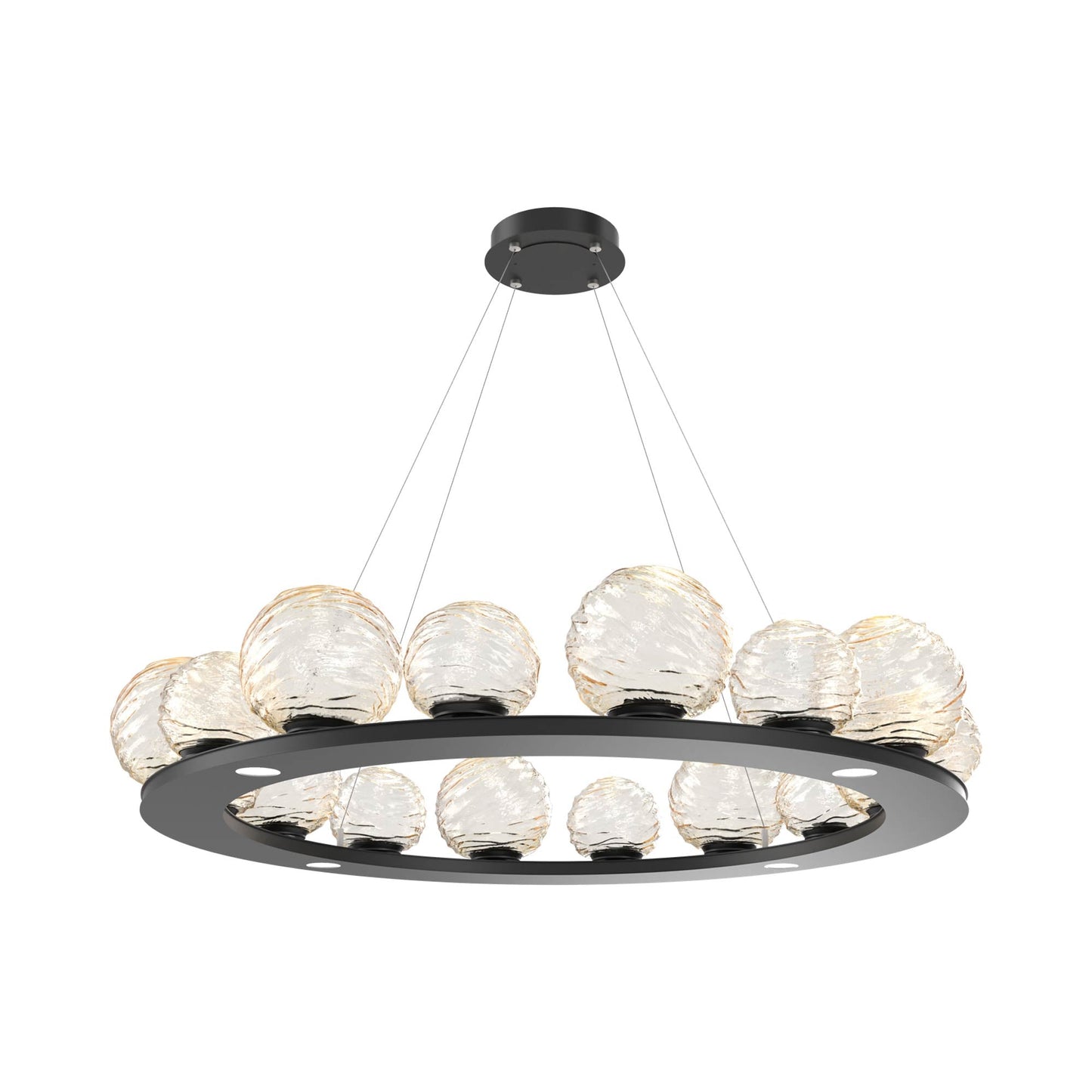 Gaia Ring LED Chandelier in Matte Black/Amber Blown Glass (48.5-Inch).