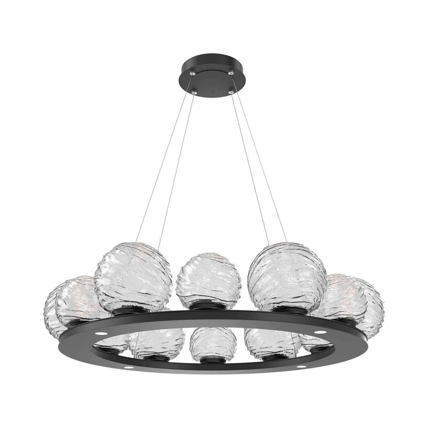Gaia Ring LED Chandelier in Matte Black/Clear Blown Glass (38.4-Inch).