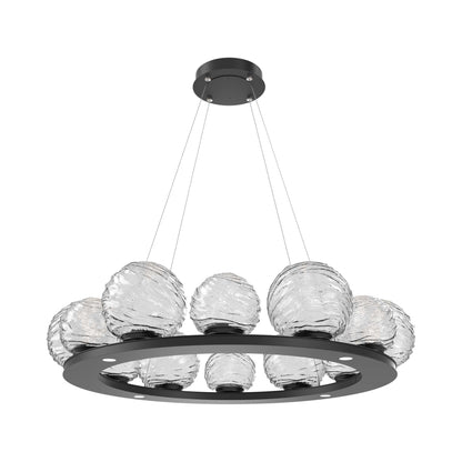 Gaia Ring LED Chandelier in Matte Black/Clear Blown Glass (38.4-Inch).