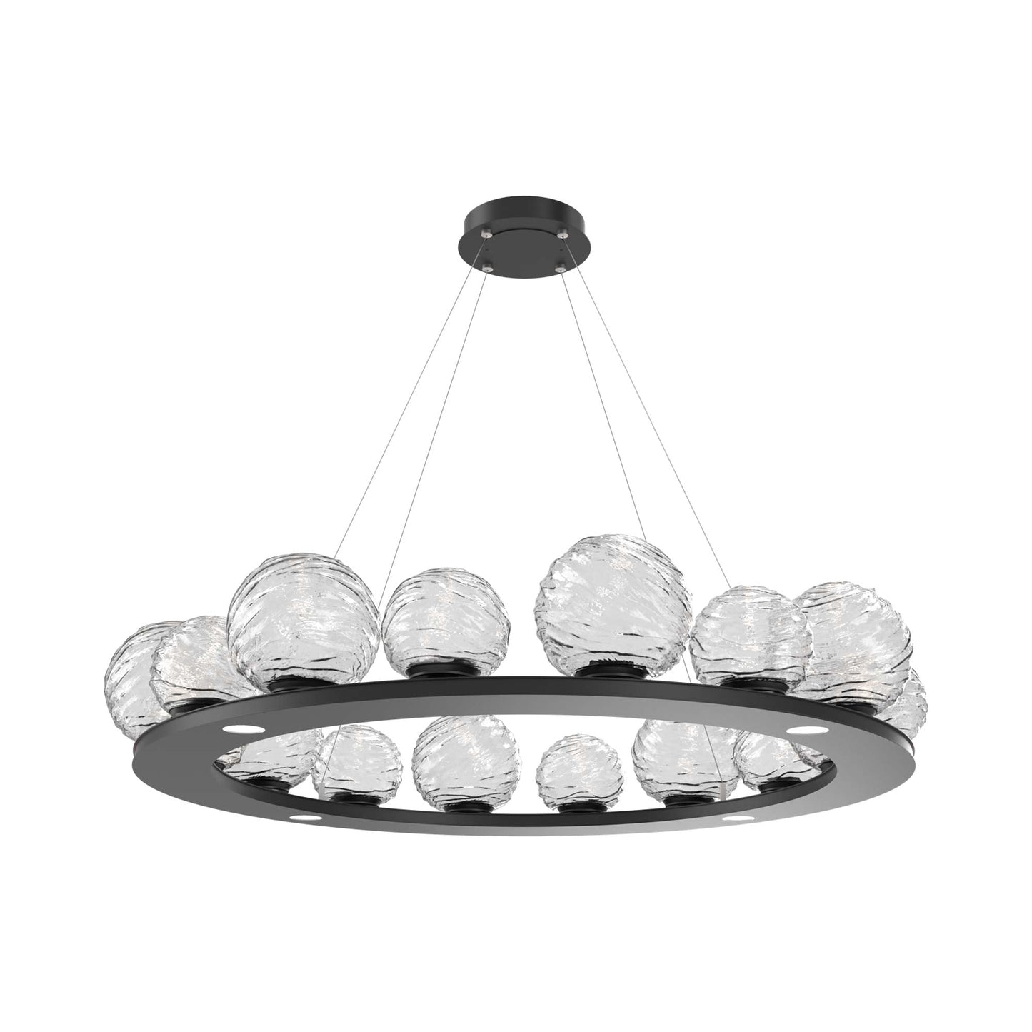 Gaia Ring LED Chandelier in Matte Black/Clear Blown Glass (48.5-Inch).
