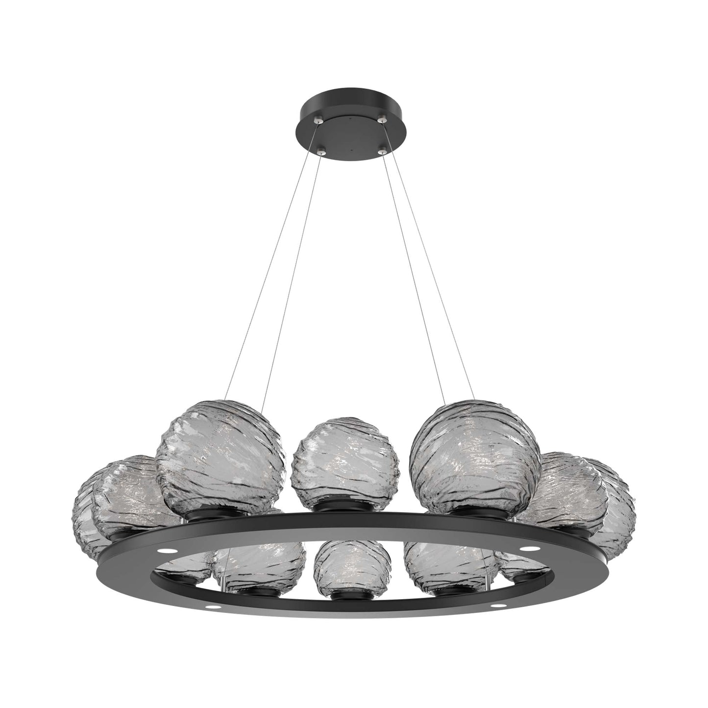Gaia Ring LED Chandelier in Matte Black/Smoke Blown Glass (38.4-Inch).