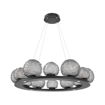 Gaia Ring LED Chandelier in Matte Black/Smoke Blown Glass (38.4-Inch).
