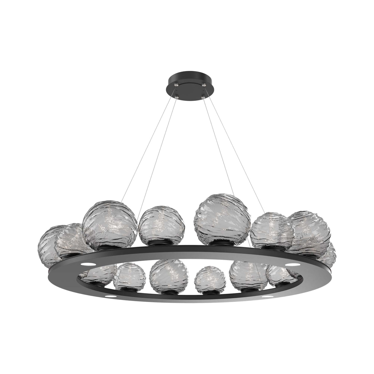 Gaia Ring LED Chandelier in Matte Black/Smoke Blown Glass (48.5-Inch).