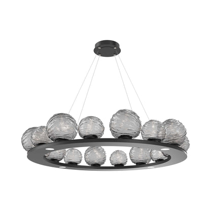 Gaia Ring LED Chandelier in Matte Black/Smoke Blown Glass (48.5-Inch).