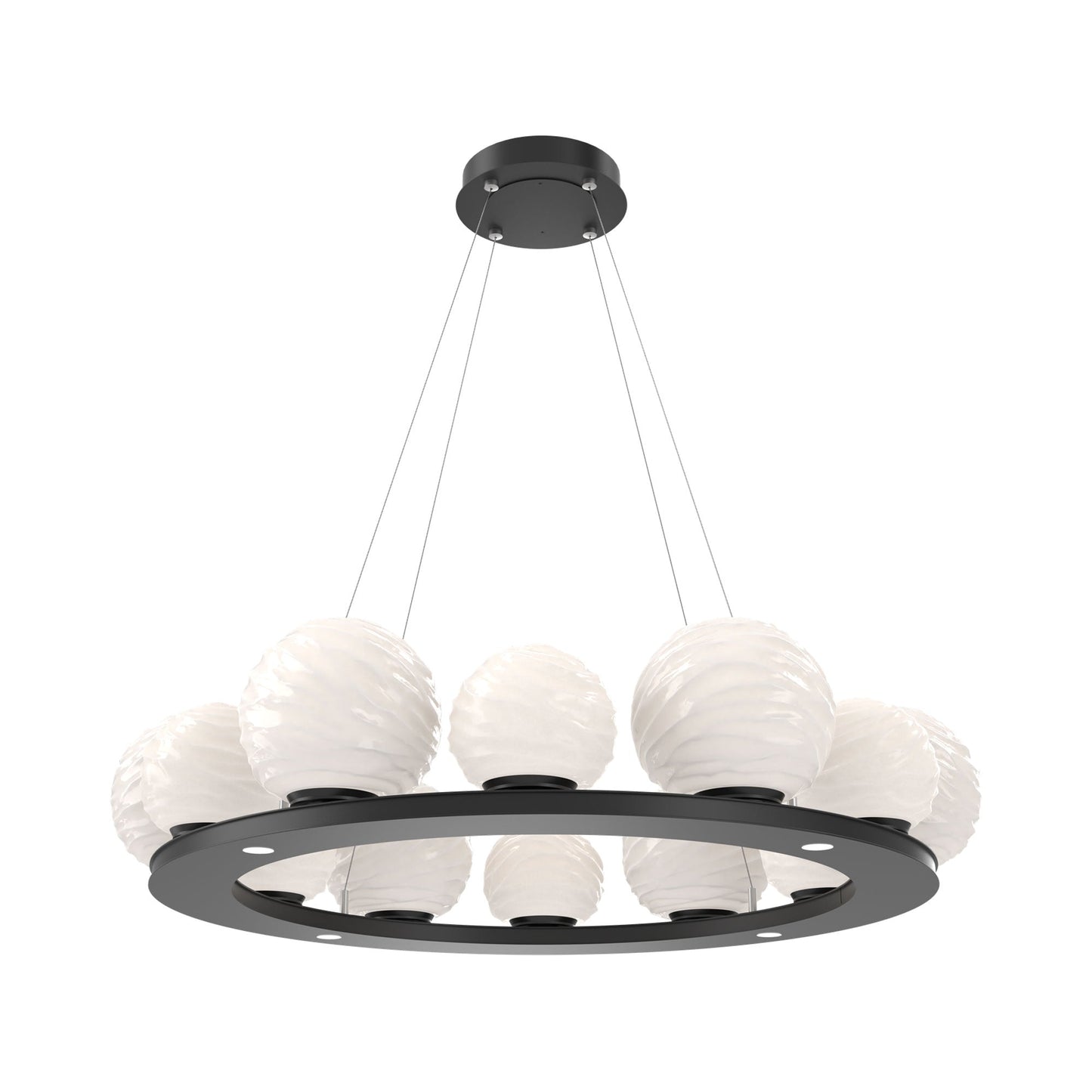 Gaia Ring LED Chandelier in Matte Black/White Blown Glass (38.4-Inch).