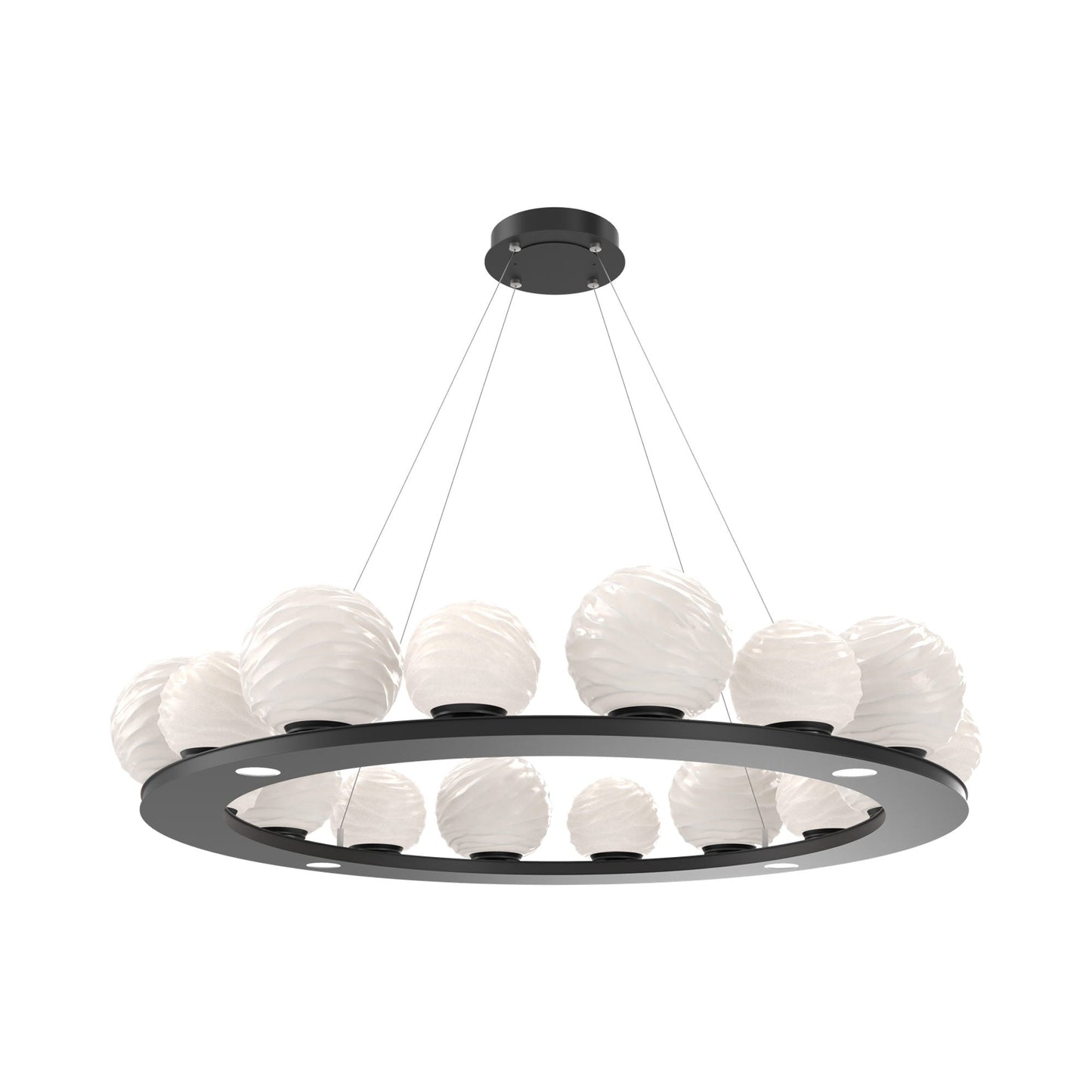Gaia Ring LED Chandelier in Matte Black/White Blown Glass (48.5-Inch).