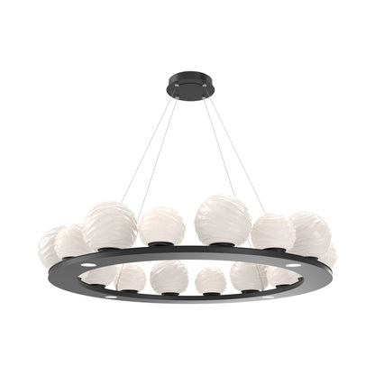 Gaia Ring LED Chandelier in Matte Black/White Blown Glass (48.5-Inch).