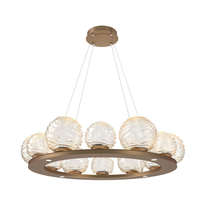 Gaia Ring LED Chandelier in Novel Brass/Amber Blown Glass (38.4-Inch).