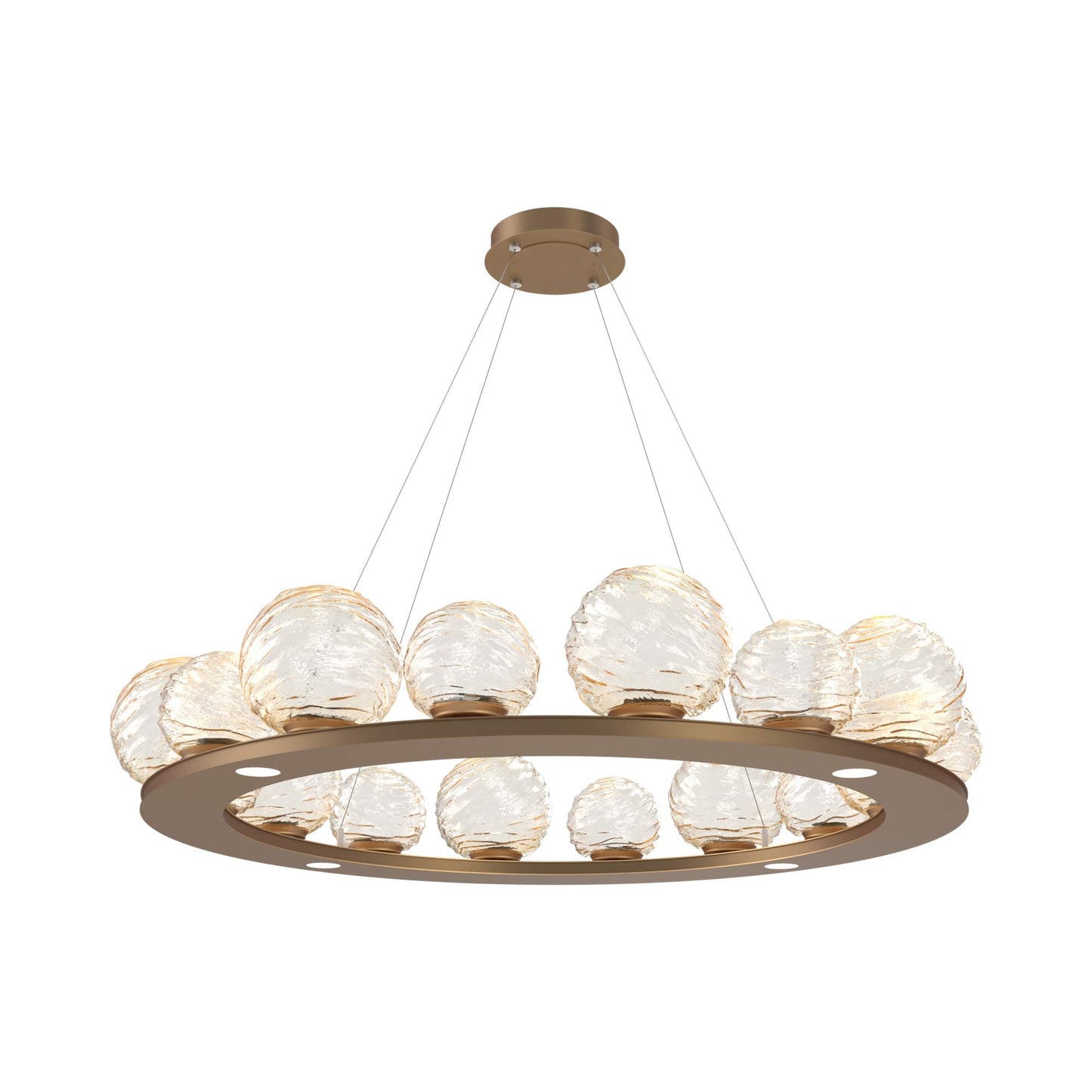 Gaia Ring LED Chandelier in Novel Brass/Amber Blown Glass (48.5-Inch).