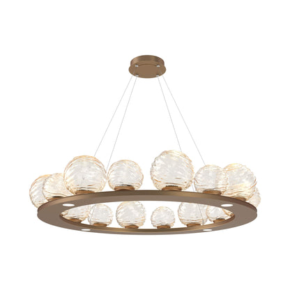 Gaia Ring LED Chandelier in Novel Brass/Amber Blown Glass (48.5-Inch).