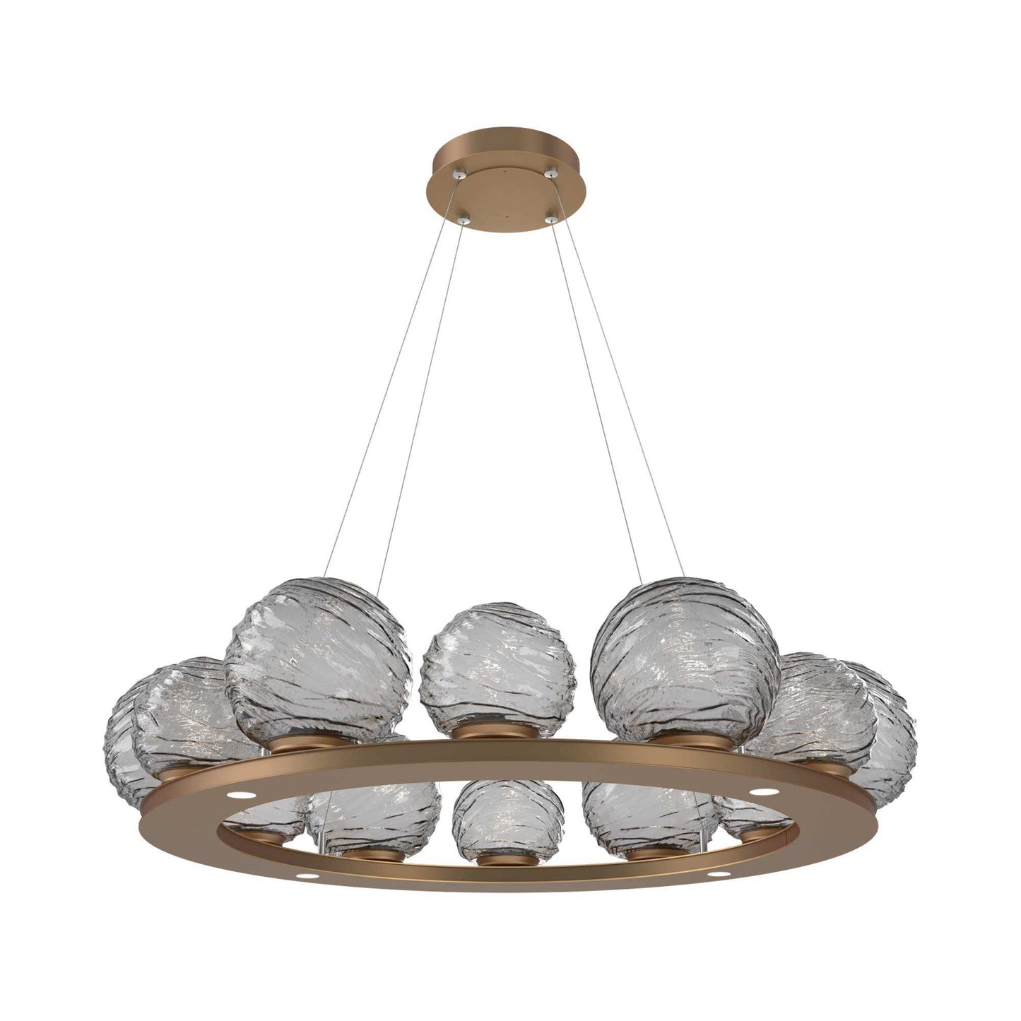 Gaia Ring LED Chandelier in Novel Brass/Smoke Blown Glass (38.4-Inch).
