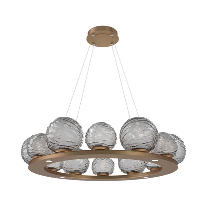 Gaia Ring LED Chandelier in Novel Brass/Smoke Blown Glass (38.4-Inch).