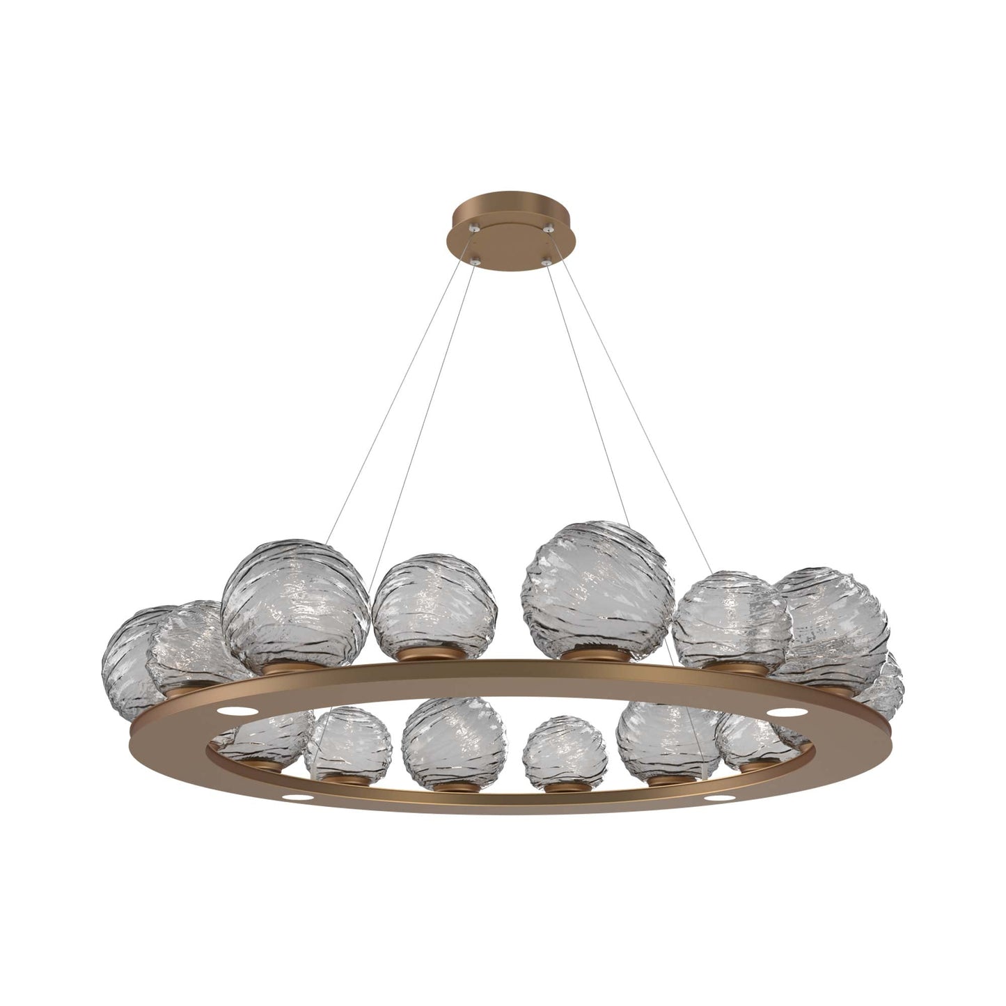 Gaia Ring LED Chandelier in Novel Brass/Smoke Blown Glass (48.5-Inch).