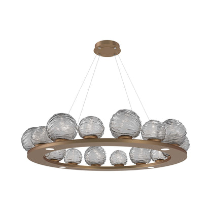 Gaia Ring LED Chandelier in Novel Brass/Smoke Blown Glass (48.5-Inch).