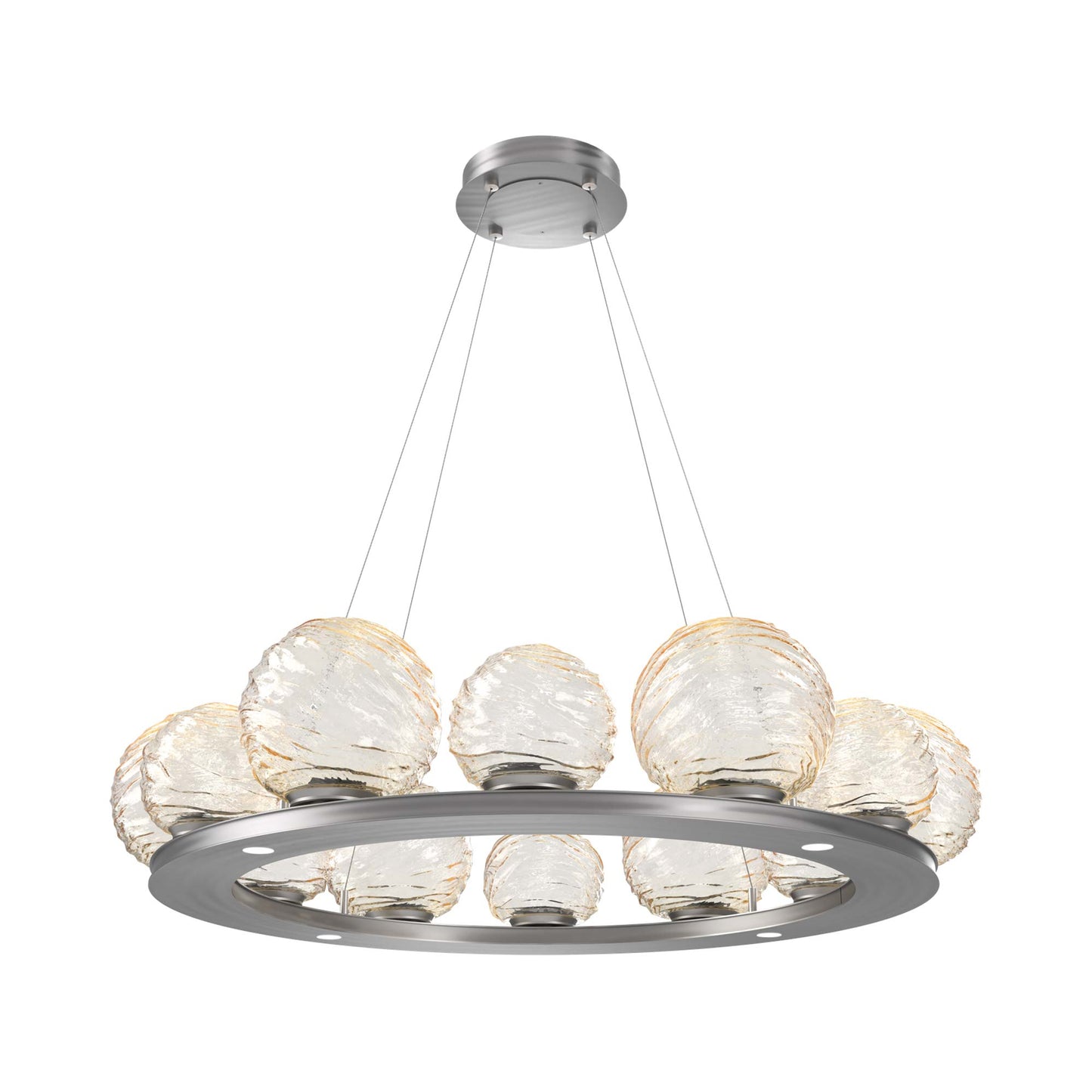 Gaia Ring LED Chandelier in Satin Nickel/Amber Blown Glass (38.4-Inch).