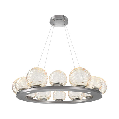 Gaia Ring LED Chandelier in Satin Nickel/Amber Blown Glass (38.4-Inch).
