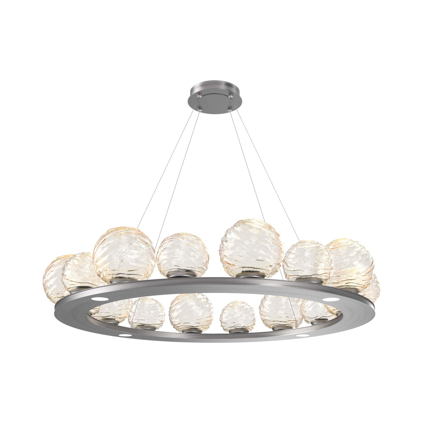 Gaia Ring LED Chandelier in Satin Nickel/Amber Blown Glass (48.5-Inch).